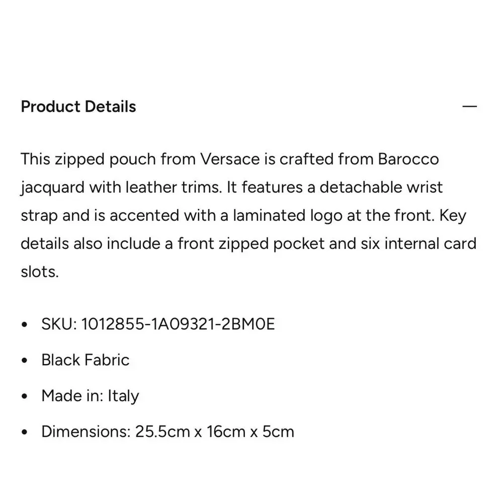 Versace Athena Black Jacquard Barocco Clutch Bag Leather Wrist Strap NWT $995